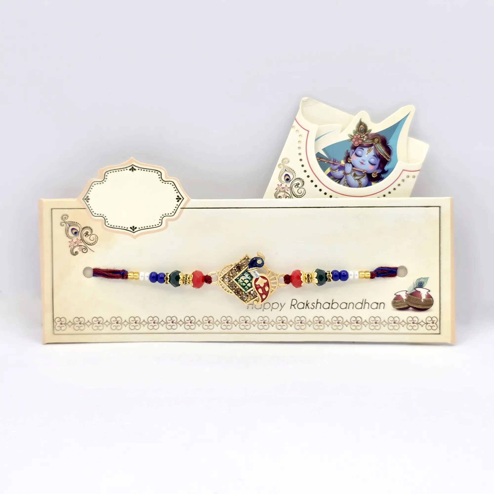 Exquisite Peacock Design Rakhi with Colorful Beads