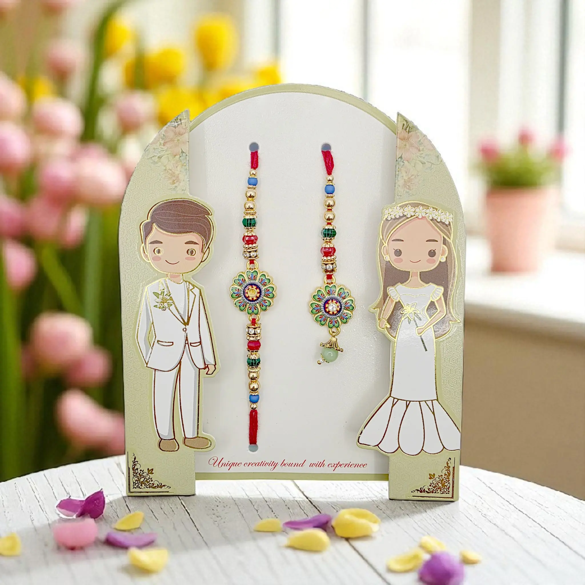 Bhaiya Bhabhi Rakhi Set - Bride & Groom Design