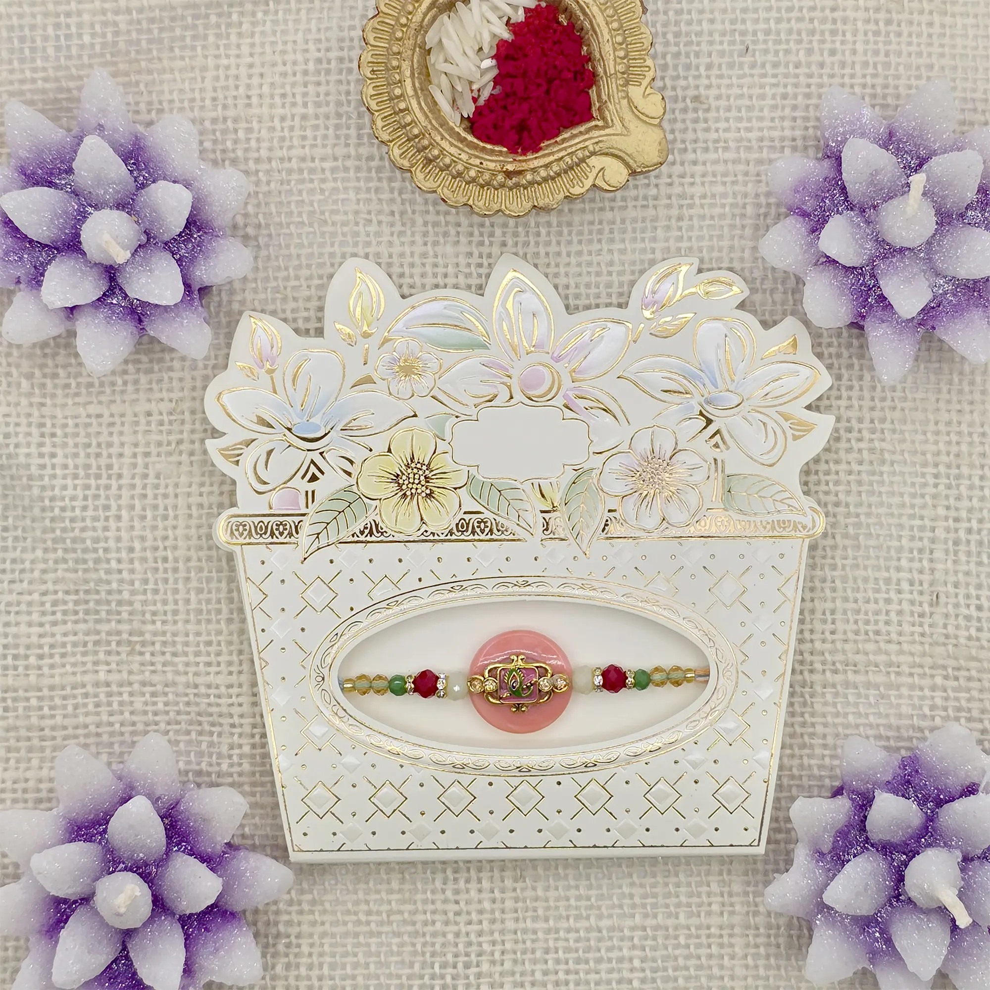 Elegant Beaded Rakhi with Ornamental Centerpiece