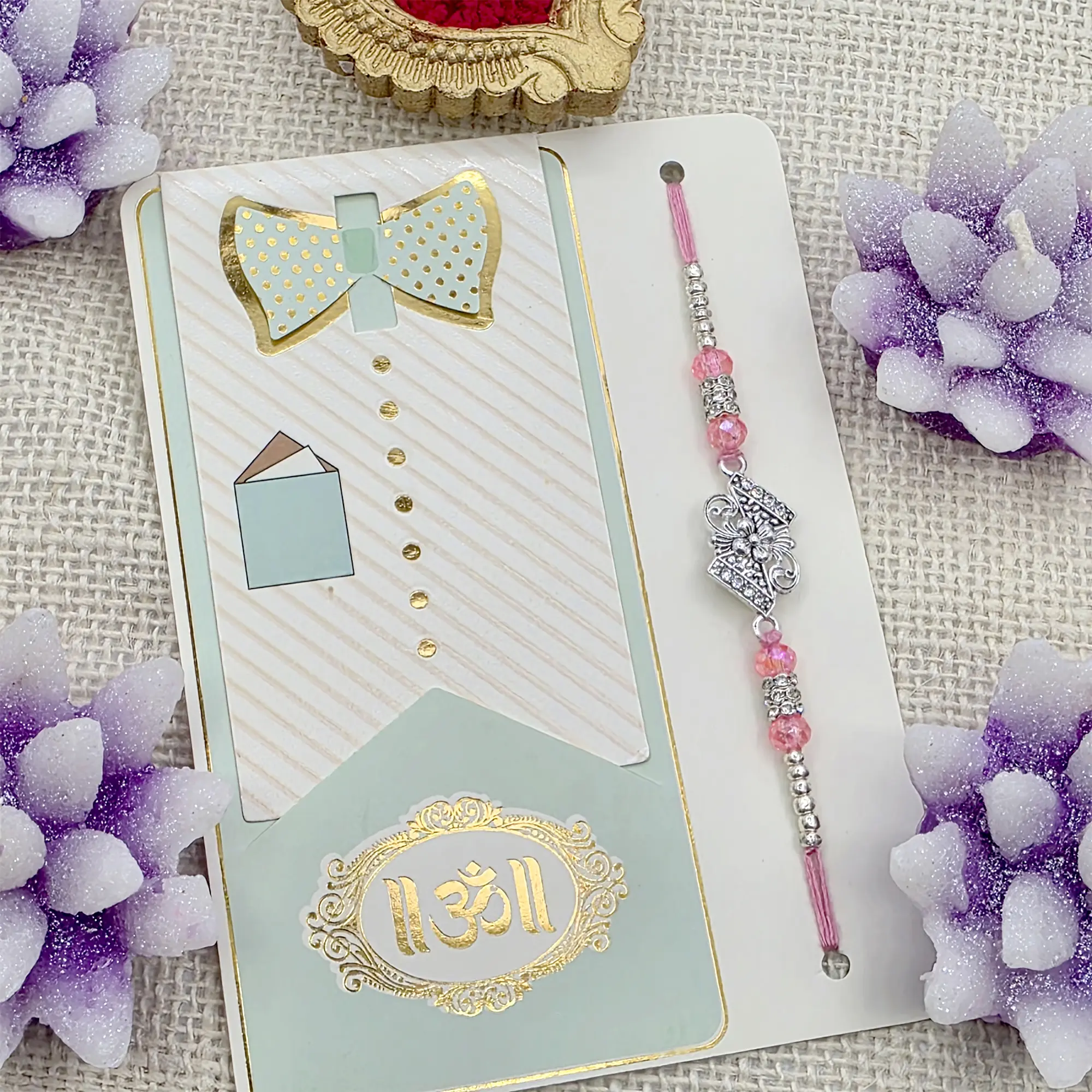 Elegant Pink and Silver Rakhi for Raksha Bandhan