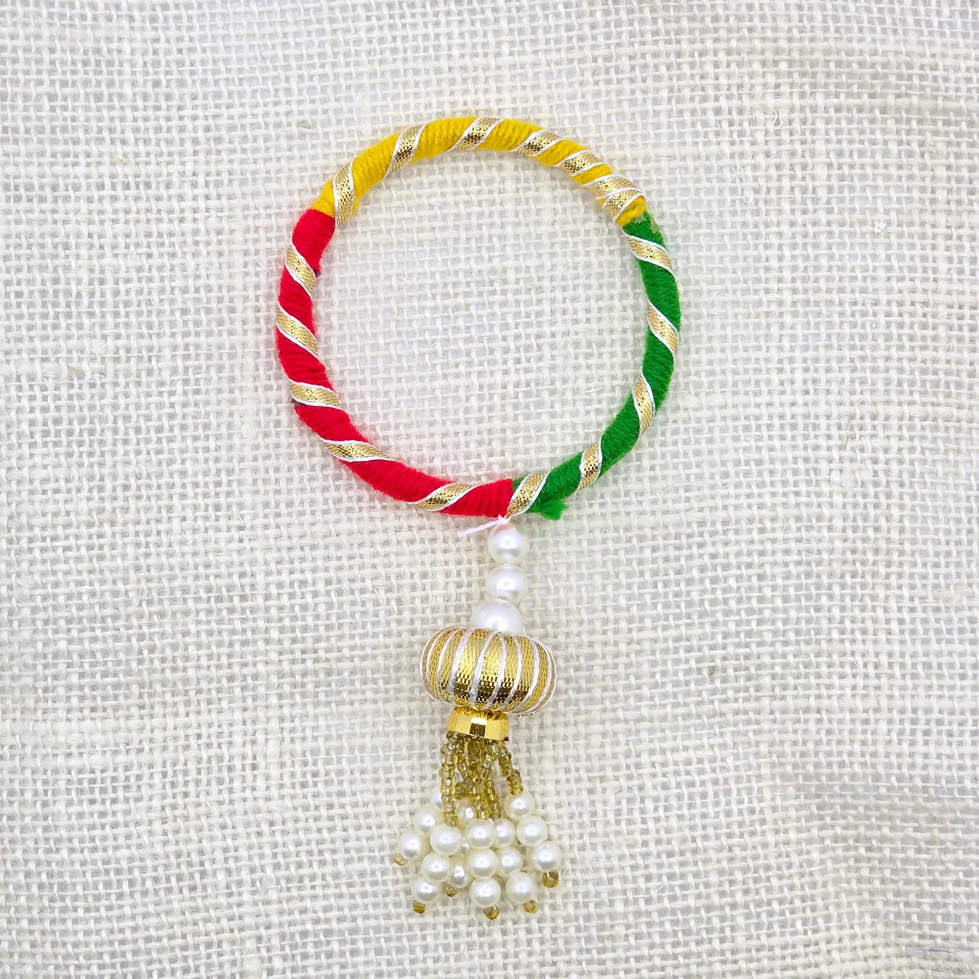Handcrafted Tricolor Rakhi with Pearl Tassel