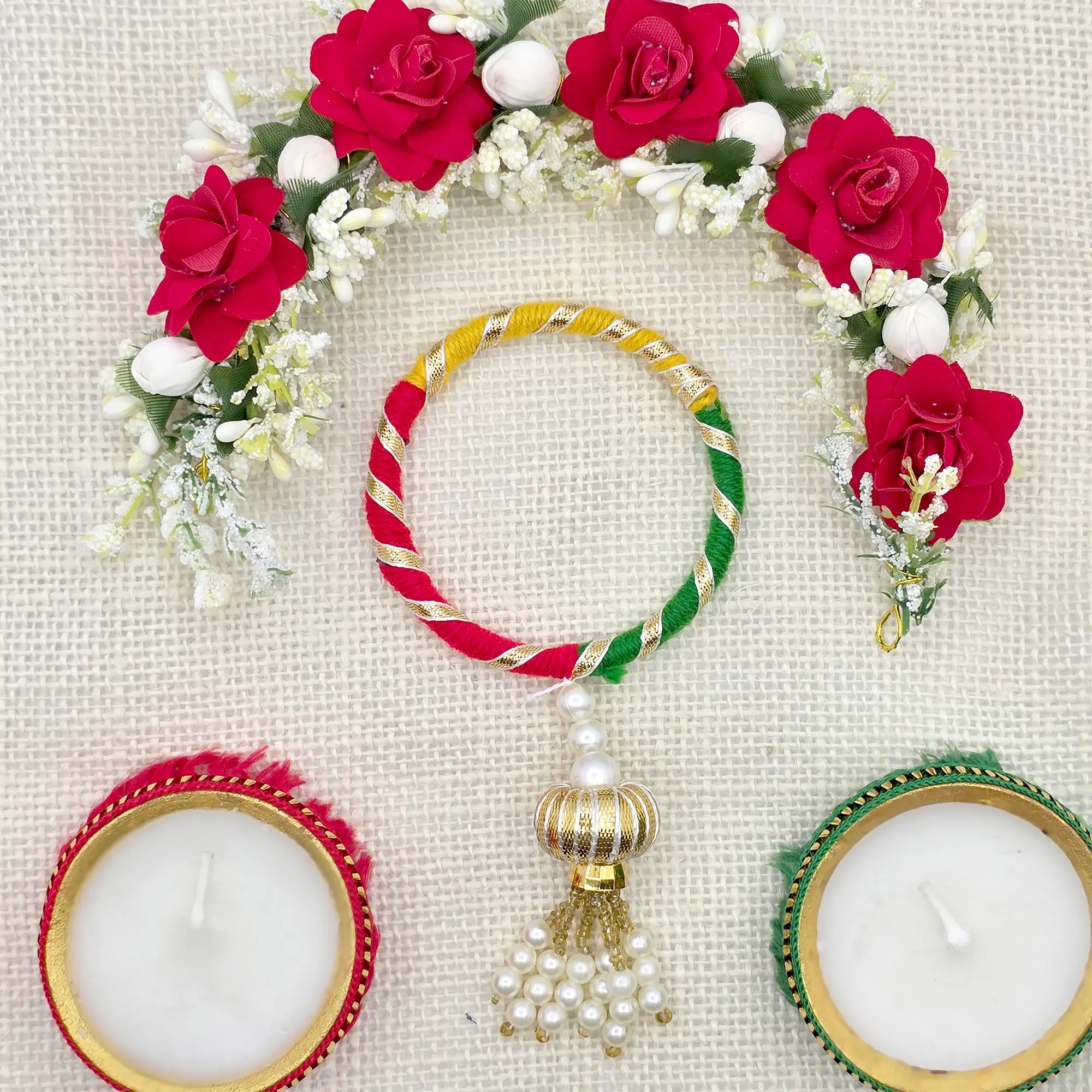 Handcrafted Tricolor Rakhi with Pearl Tassel