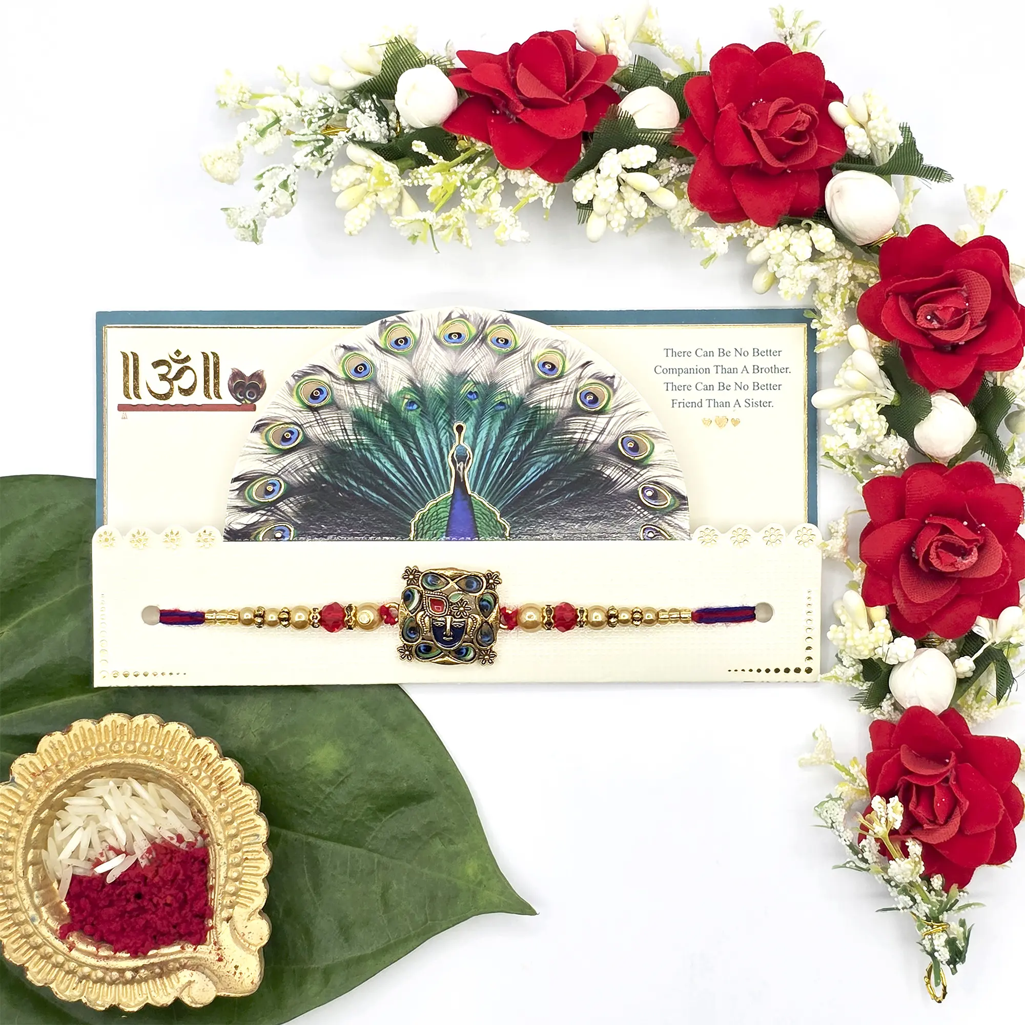 Krishna Rakhi with Gold & Red Beads