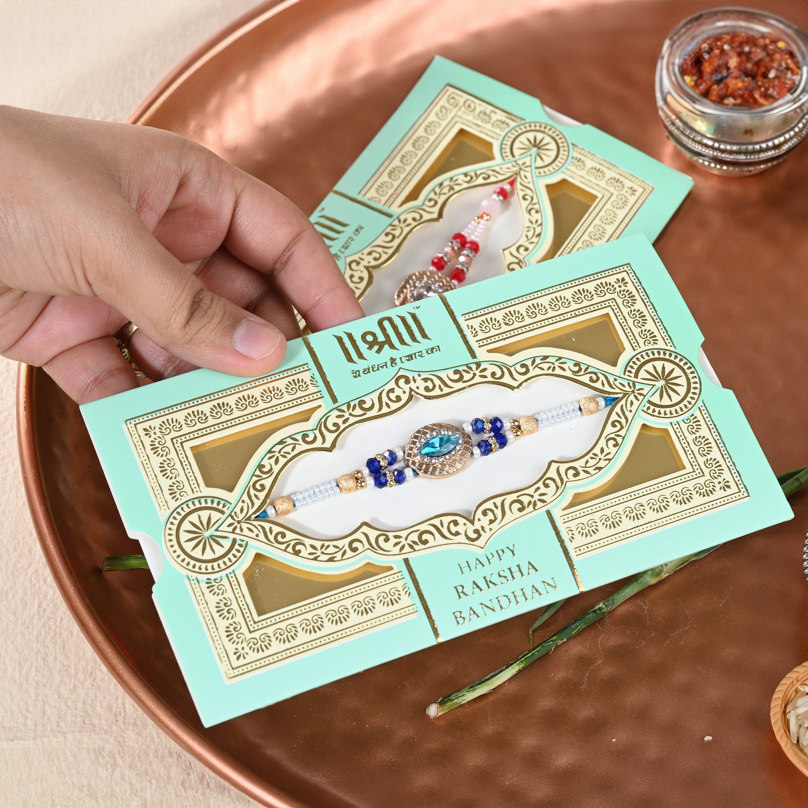 Blue Fancy Stone Pendent Rakhi