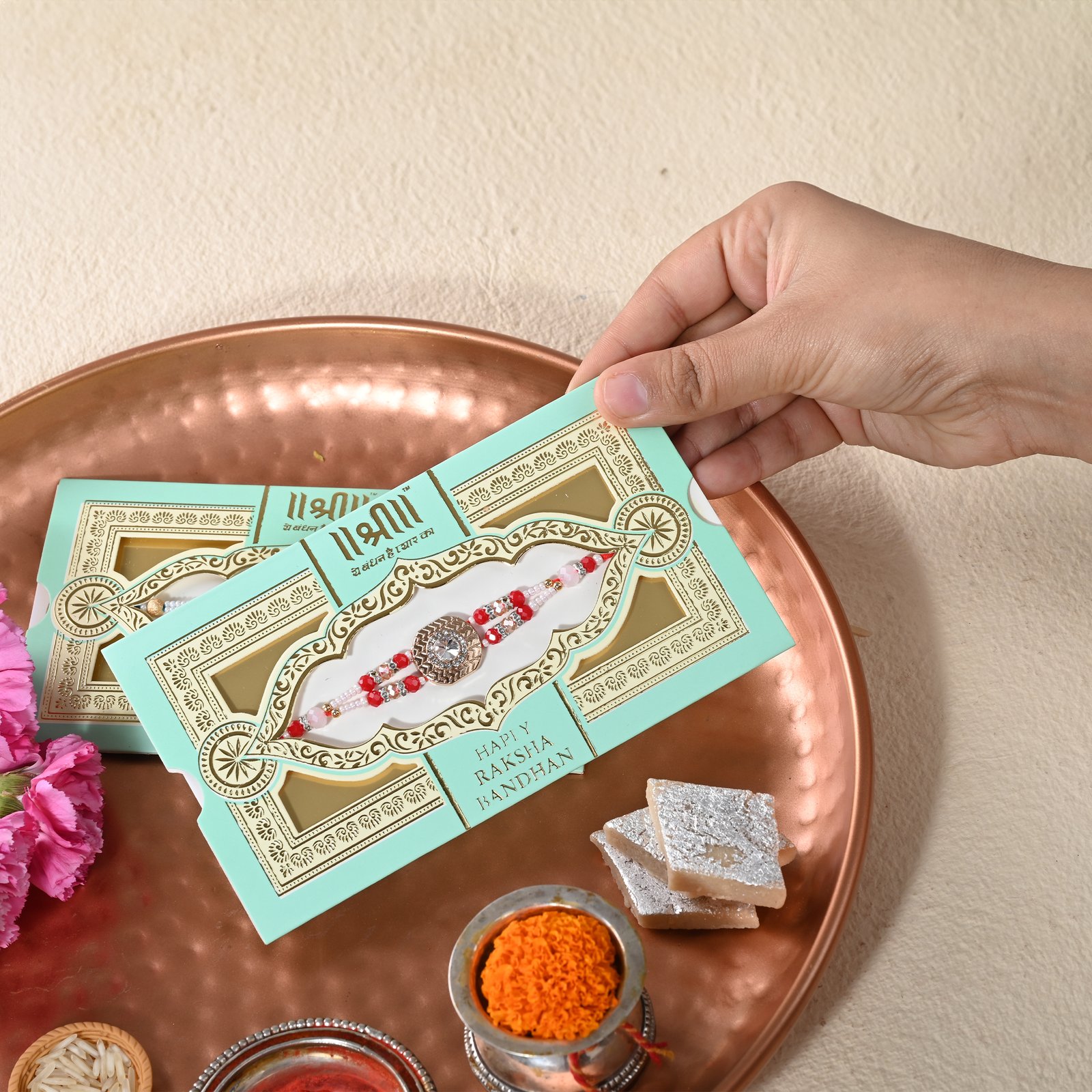 Fancy Stone Pendent Rakhi in Red