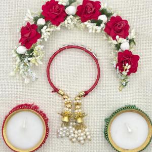 Traditional Red Thread Rakhi with Pearl and Gold Tassels