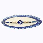 Elegant Blue Evil Eye & Pearl Rakhi with Gold Accents