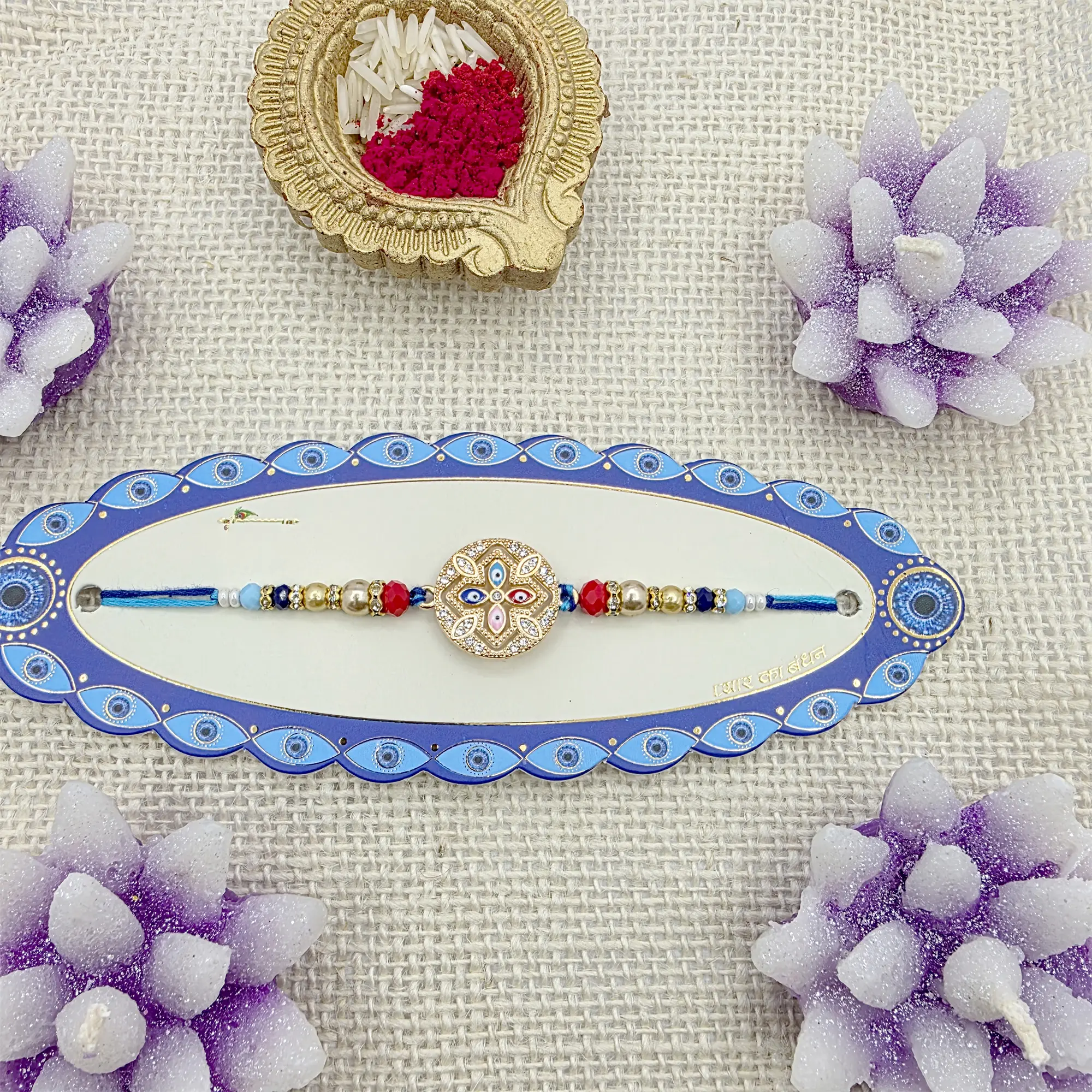 Elegant Evil Eye Rakhi with Sparkling Centerpiece