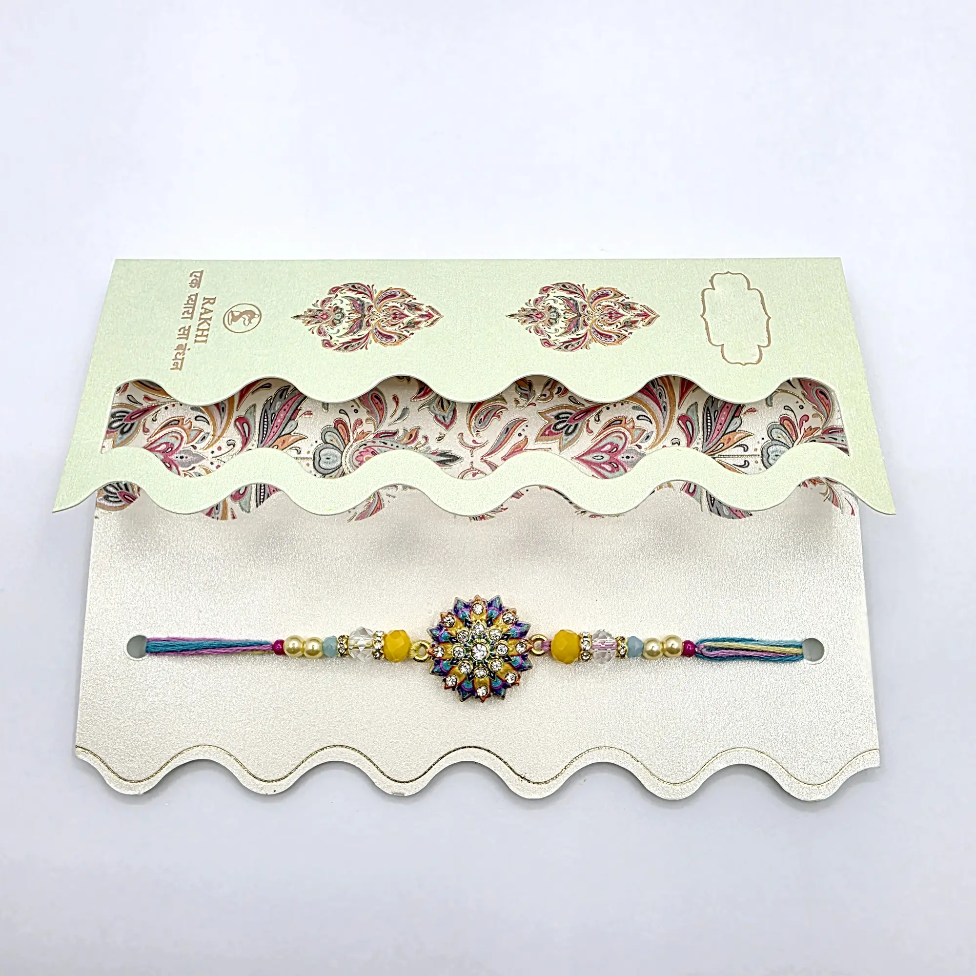 Exquisite Beaded & Crystal Flower Rakhi