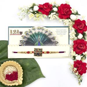 Krishna Rakhi with Gold & Red Beads